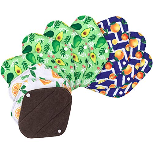 Teamoy 10pcs Cloth Panty Liners, Reusable Sanitary Pads with Wet Bag, Washable Cloth Menstrual Pads